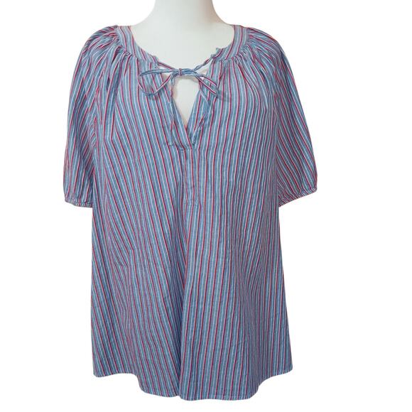 LANE BRYANT Blouse Top Plus‎ 16 XL Boho Peasant Flowy Natural Red White Blue - Picture 6 of 7
